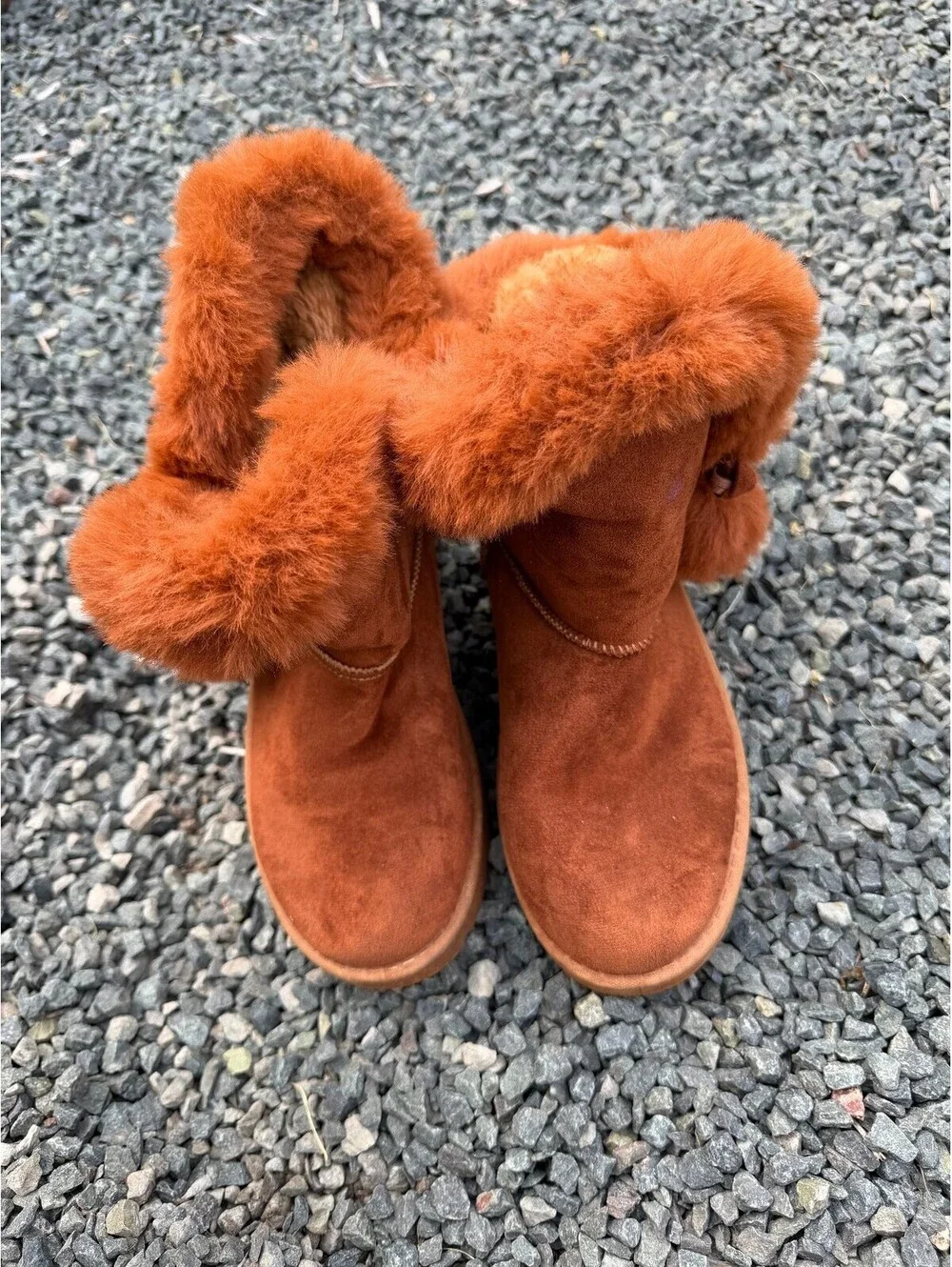 Rust Orange Faux Fur Pom-Pom Winter Boots Size 8